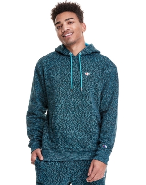 Blue Champion Glitch French Terry Embroidered C Logo Men's Hoodie | HNFIKC937