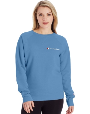 Blue Champion Powerblend Fleece Classic Crew Script Logo Women's T-Shirts | PEYCUI137