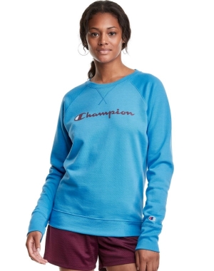 Blue Champion Powerblend Fleece Classic Crew Script Logo Women's T-Shirts | WIJRGP104