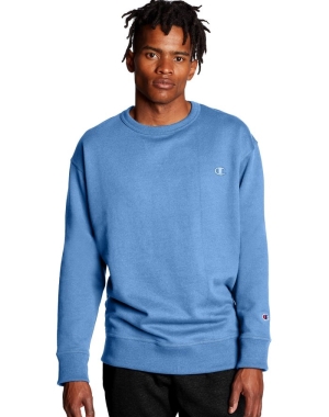 Blue Champion Powerblend Fleece Crew C Logo Men's Sweatshirts | ERODJY596