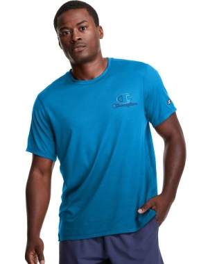 Blue Champion Tee Outline Logo Men's T-Shirts | EYKRCA163