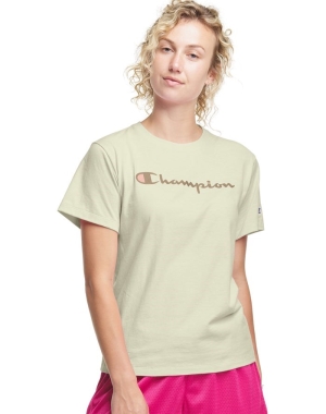 Cream Champion Classic Women's T-Shirts | NBRFMZ317