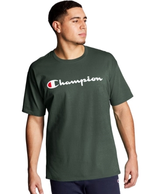 Dark Green Champion Classic Jersey Script Logo Men's T-Shirts | USGOYI547