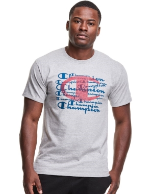Grey Champion Classic Jersey Spray Paint C Logo Men's T-Shirts | QMCEGX769