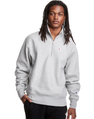 Grey Champion Reverse Weave 1/4 Zip Embroidered C Logo Men's Sweatshirts | KHXOMW245