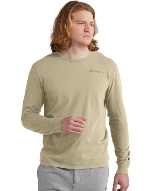 Khaki Champion Lightweight Long-Sleeve Embroidered Logo Men's T-Shirts | GIYVUR941