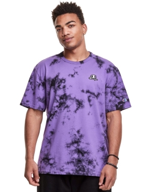 Purple / Black Champion Galaxy Dye Embroidered C Logo & Script Applique Men's T-Shirts | CHXNJB415