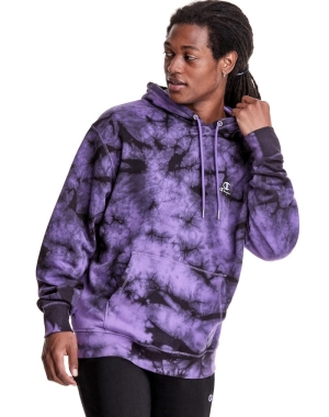 Purple / Black Champion Galaxy Dye Embroidered C & Script Applique Men's Hoodie | NARTJQ395