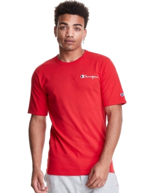 Red Champion Heritage Embroidered Script + C Logo Men's T-Shirts | WMZDVH924