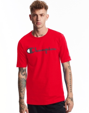 Red Champion Heritage Vintage Logo Men's T-Shirts | LMUAYZ239