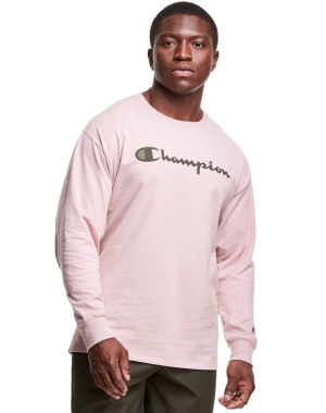 Rose Champion Classic Long-Sleeve Script Logo Men's T-Shirts | VFHITE758