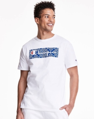 White Champion Heritage Bandana Knockout With Vintage Script Logo Men's T-Shirts | ICHOWJ260