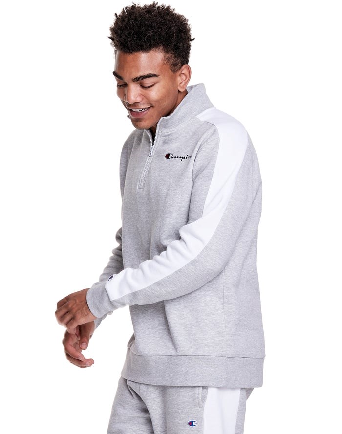 Grey Champion Colorblock Stripe Fleece 1/4 Zip Men's Sweatshirts | WXZKSJ485