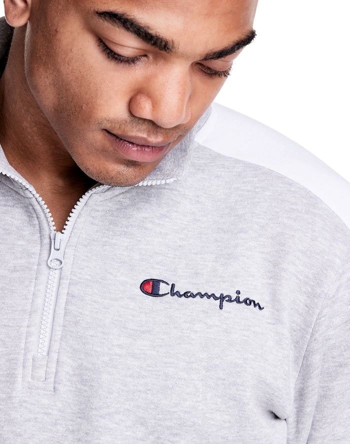 Grey Champion Colorblock Stripe Fleece 1/4 Zip Men's Sweatshirts | WXZKSJ485