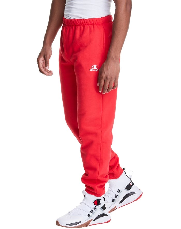 Red Champion Classic Fleece Embroidered Logo Men's Pants | YZRVCF342